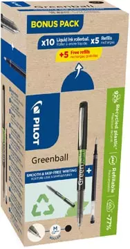 Een Pilot Greenball roller, medium punt, 10 rollers + 10 vullingen, medium, zwart koop je bij ShopXPress