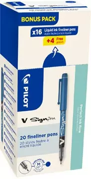 Een Pilot fineliner V-Sign Pen, doos van 16 + 4 stuks, blauw koop je bij ShopXPress