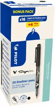 Een Pilot fineliner V-Sign Pen, doos van 16 + 4 stuks, zwart koop je bij ShopXPress