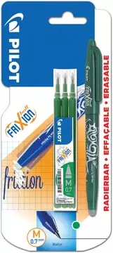 Een Pilot gelroller Frixion Ball, blister van 4 stuks (1 gelroller + 3 vullingen), groen koop je bij ShopXPress