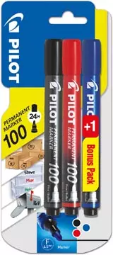 Een Pilot permanent marker 100, blister met 3 stuks (2 + 1 GRATIS) in geassorteerde kleuren koop je bij ShopXPress