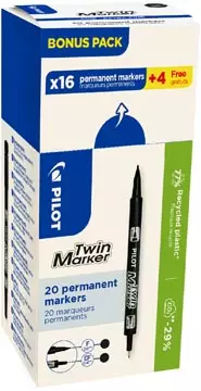 Een Pilot permanente marker Twin, doos van 16 + 4 stuks, zwart koop je bij ShopXPress