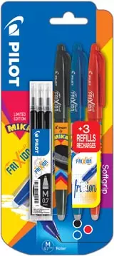 Een Pilot roller FriXion Ball Mika, blister van 3 stuks in geassorteerde kleuren + gratis refill zwart koop je bij ShopXPress