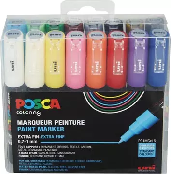 Een Posca paintmarker 1MC, extra-fijne punt, assorti, etui met 16 stuks koop je bij ShopXPress