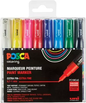 Een Posca paintmarker PC-1MC, set van 8 markers in geassorteerde basiskleuren koop je bij ShopXPress