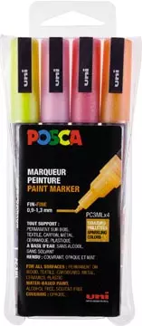 Een Posca paintmarker PC-3M, set van 4 markers, glitter, geel-oranje-roze-rood koop je bij ShopXPress