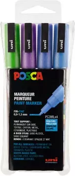 Een Posca paintmarker PC-3M, set van 4 markers, glitter, paars-groen-lichtblauw-donkerblauw koop je bij ShopXPress