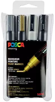 Een Posca paintmarker PC-5M, etui met 4 stuks in geassorteerde metallic kleuren koop je bij ShopXPress