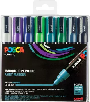 Een Posca paintmarker PC-5M, set van 8 markers in geassorteerde koude kleuren koop je bij ShopXPress