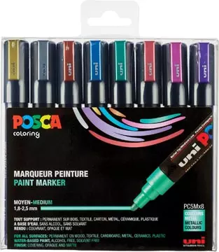 Een Posca paintmarker PC-5M, set van 8 markers in geassorteerde metallic kleuren koop je bij ShopXPress