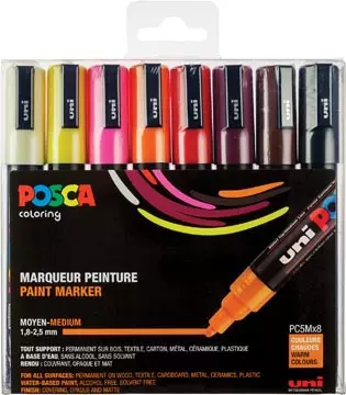 Een Posca paintmarker PC-5M, set van 8 markers in geassorteerde warme kleuren koop je bij ShopXPress