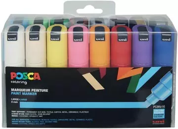 Een Posca paintmarker PC-8K, etui met 16 stuks in geassorteerde kleuren koop je bij ShopXPress