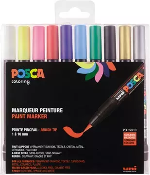 Een Posca paintmarker PCF-350, brush tip, étui van 10 stuks, assorti koop je bij ShopXPress