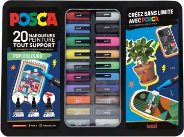 Een Posca paintmarkers, metalen doos van 20 stuks, assorti, ontwerp Pop Colours koop je bij ShopXPress