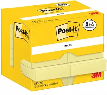 Een Post-It Notes, 100 vel, ft 38 x 51 mm, geel, 8 + 4 GRATIS koop je bij ShopXPress