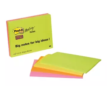 Een Post-It Super Sticky Meeting notes, 45 vel, ft 101 x 152 mm, geassorteerde kleuren, pak van 4 blokken koop je bij ShopXPress