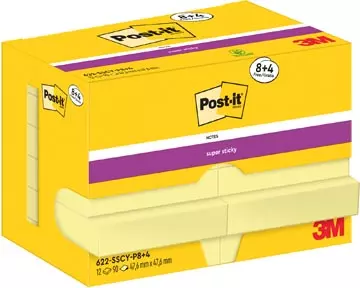 Een Post-It Super Sticky Notes, 90 vel, ft 47,6 x 47,6 mm, geel, 8 + 4 GRATIS koop je bij ShopXPress