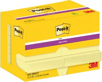 Een Post-It Super Sticky Notes, 90 vel, ft 47,6 x 47,6 mm, geel, pak van 12 blokken koop je bij ShopXPress