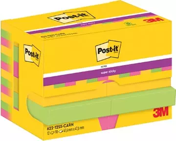 Een Post-It Super Sticky Notes Carnival, 90 vel, ft 47,6 x 47,6 mm, pak van 12 blokken koop je bij ShopXPress