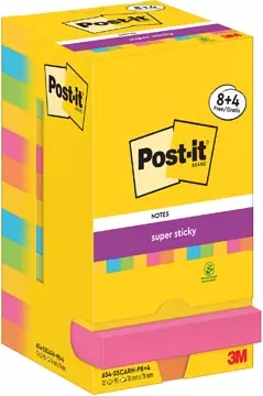 Een Post-It Super Sticky Notes Carnival, 90 vel, ft 76 x 76 mm, 8 + 4 GRATIS koop je bij ShopXPress