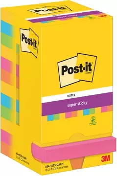 Een Post-It Super Sticky Notes Carnival, 90 vel, ft 76 x 76 mm, pak van 12 blokken koop je bij ShopXPress