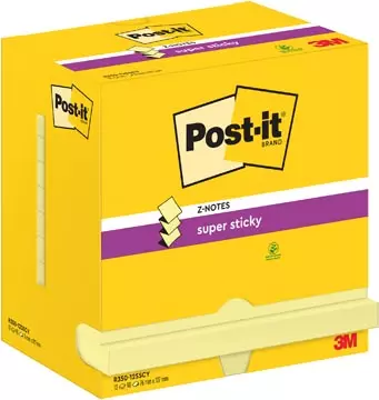 Een Post-It Super Sticky Z-Notes, 90 vel, ft 76 x 127 mm, geel, pak van 12 blokken koop je bij ShopXPress