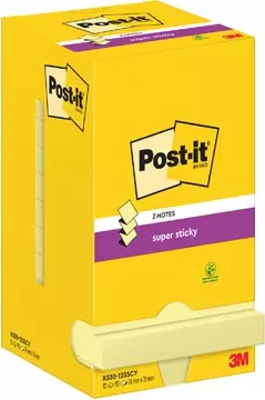 Een Post-It Super Sticky Z-Notes, 90 vel, ft 76 x 76 mm, geel, pak van 12 blokken koop je bij ShopXPress