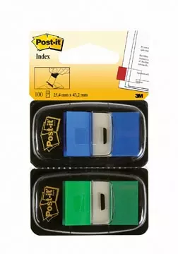 Een Post-it Index Standaard Duo Pack, 100 tabs, groen/blauw koop je bij ShopXPress