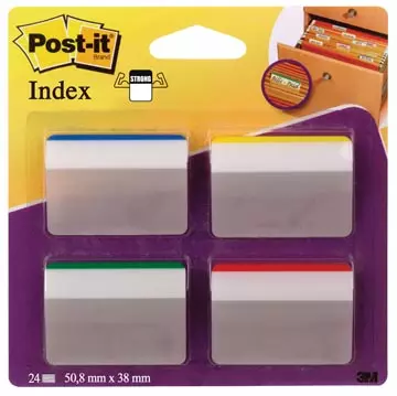 Een Post-it Index Strong, ft 50,8 x 38 mm, voor hangmappen, set van 24 tabs, 4 kleuren, 6 tabs per kleur koop je bij ShopXPress