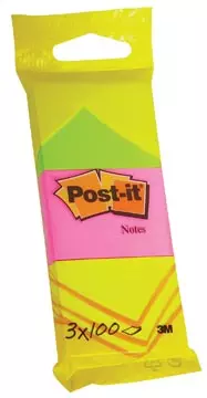 Een Post-it Notes, 100 vel, ft 38 x 51 mm, blister van 3 blokken in neongeel, guava roze en neongroen koop je bij ShopXPress