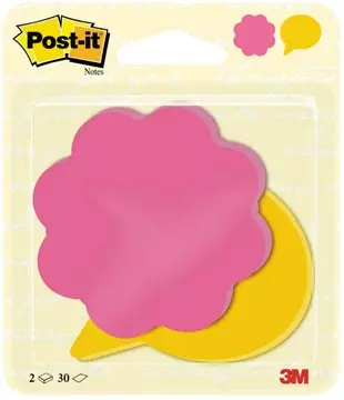 Een Post-it Notes, 2 x 30 vel, ft 72,5 x 72,2 mm, bloem power roze en tekstballon ultrageel koop je bij ShopXPress