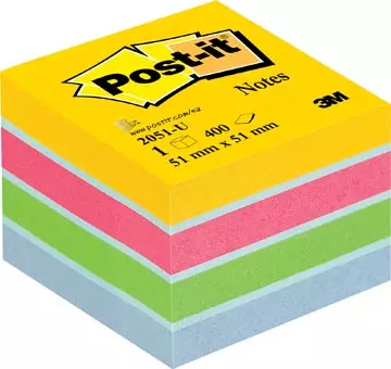 Een Post-it Notes mini kubus, 400 vel, ft 51 x 51 mm, geassorteerde kleuren koop je bij ShopXPress