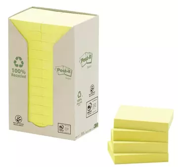 Een Post-it Recycled notes, 100 vel, ft 38 x 51 mm, geel, pak van 24 blokken koop je bij ShopXPress