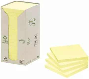 Een Post-it Recycled notes, 100 vel, ft 76 x 76 mm, geel, pak van 16 blokken koop je bij ShopXPress