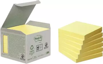 Een Post-it Recycled notes, 100 vel, ft 76 x 76 mm, geel, pak van 6 blokken koop je bij ShopXPress