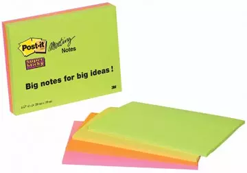 Een Post-it Super Sticky Meeting notes, 45 vel, ft 152 x 203 mm, geassorteerde kleuren, pak van 4 blokken koop je bij ShopXPress