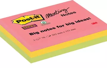 Een Post-it Super Sticky Meeting notes, 70 vel, ft 203 x 153 mm, geassorteerde kleuren, pak van 3 blokken koop je bij ShopXPress