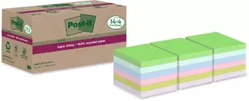 Een Post-it Super Sticky Notes Recycled, 70 vel, ft 76 x 76 mm, assorti, 14 + 4 GRATIS koop je bij ShopXPress