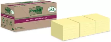 Een Post-it Super Sticky Notes Recycled, 70 vel, ft 76 x 76 mm, geel, 14 + 4 GRATIS koop je bij ShopXPress