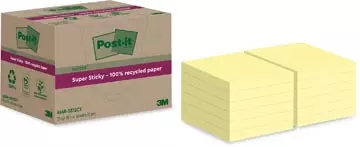 Een Post-it Super Sticky Notes Recycled, 70 vel, ft 76 x 76 mm, geel, pak van 12 blokken koop je bij ShopXPress