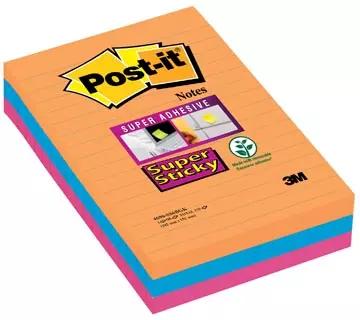 Een Post-it Super Sticky Notes XXL Boost, 90 vel, ft 101 X 152 mm, gelijnd, geassorteerde kleuren, pak van 3 koop je bij ShopXPress