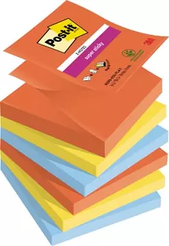 Een Post-it Super Sticky Z-notes Playful, 90 vel, ft 76 x 76 mm, geassorteerde kleuren, pak van 6 blokken koop je bij ShopXPress