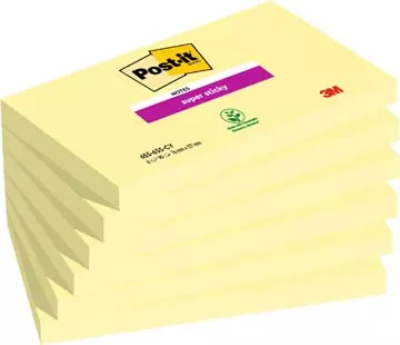 Een Post-it Super Sticky notes, 90 vel, ft 76 x 127 mm, pak van 6 blokken, kanariegeel koop je bij ShopXPress