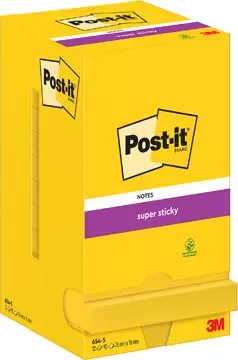 Een Post-it Super Sticky notes, 90 vel, ft 76 x 76 mm, pak van 12 blokken, neongeel koop je bij ShopXPress