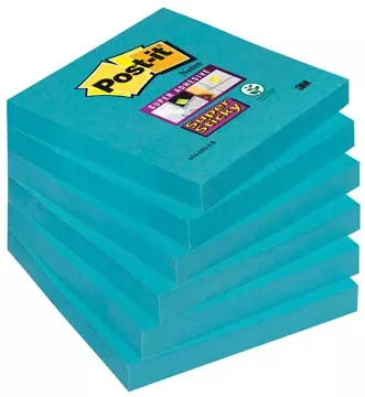 Een Post-it Super Sticky notes, 90 vel, ft 76 x 76 mm, pak van 6 blokken, blauw (paradise blue) koop je bij ShopXPress