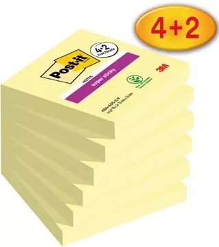 Een Post-it Super Sticky notes Canary Yellow, 90 vel, ft 76 x 76 mm, 4 + 2 GRATIS koop je bij ShopXPress