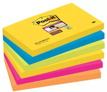 Een Post-it Super Sticky notes Carnival, 90 vel, ft 76 x 127 mm, pak van 6 blokken koop je bij ShopXPress