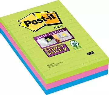 Een Post-it Super Sticky notes XXL, 90 vel, ft 102 x 152 mm, geassorteerde kleuren, pak van 3 blokken koop je bij ShopXPress