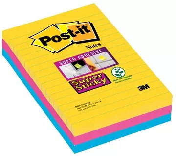 Een Post-it Super Sticky notes XXL Carnival, 90 vel, ft 101 X 152 mm, gelijnd, geassorteerde kleuren, pak van koop je bij ShopXPress