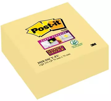 Een Post-it Super Sticky notes kubus, 270 vel, ft 76 x 76 mm, geel koop je bij ShopXPress